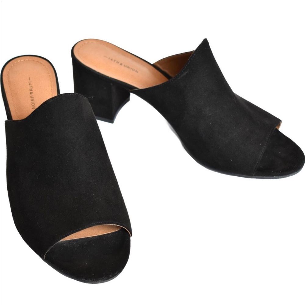 14th & Union Black Suede Mule with Open Toe, Size 6.5